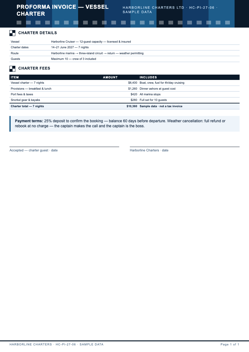 Nautical marine proforma invoice